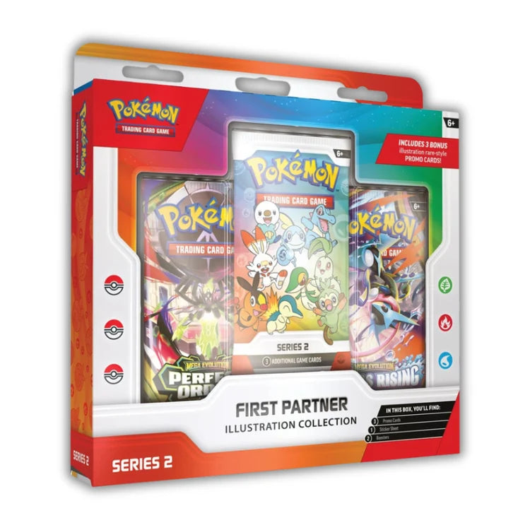 First Partner Illustration Collection Series 2 – Pokémon TCG boks med 3 boosterpakker og starter promokort
